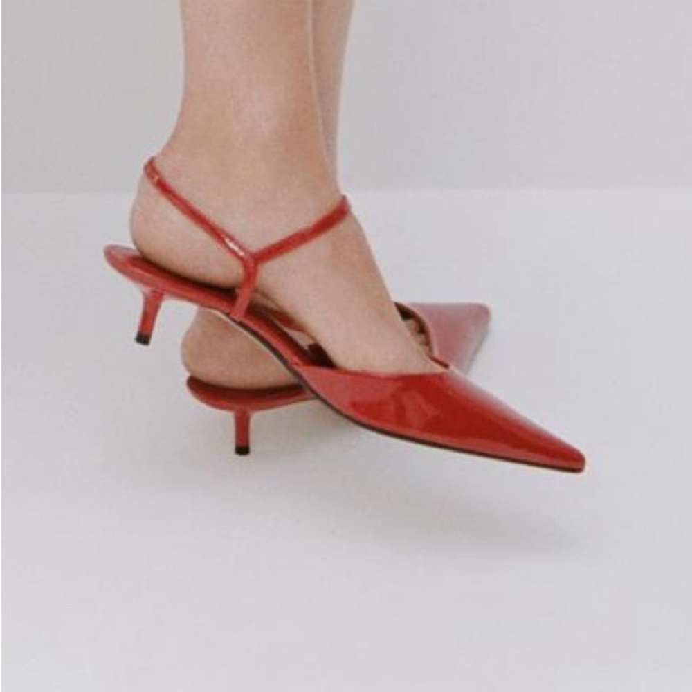 Zara Red Patent Leather Pointed Slingback Mules New